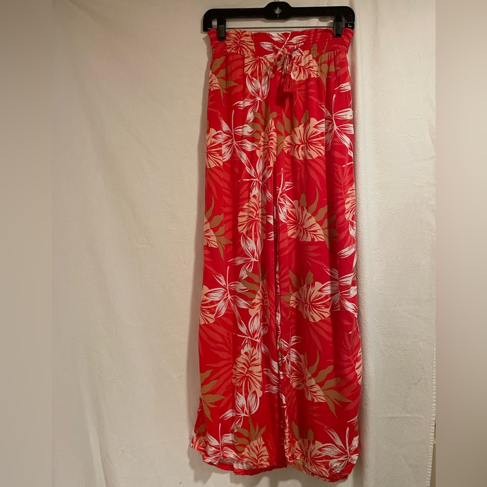 Roxy Red Tropical Print Wide-Leg Pants